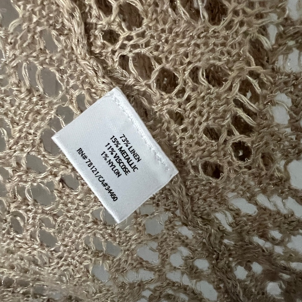 Eileen Fisher Open Knit Italian Yarn Linen Metallic Cardigan PP Tan - Picture 4 of 6